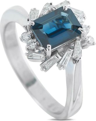 Luxury Bazaar Anello in platino con diamanti e zaffiro - Argento