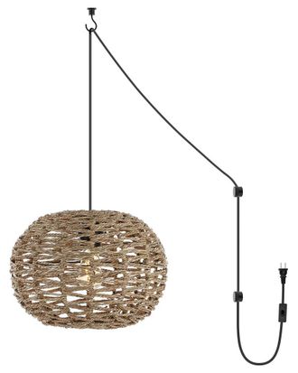 Jonathan Y Designs Jonathan Y Isla 14In 1-Light Farmhouse Rattan 180In Cord Plug-In Or Hardwired Led Pendant
