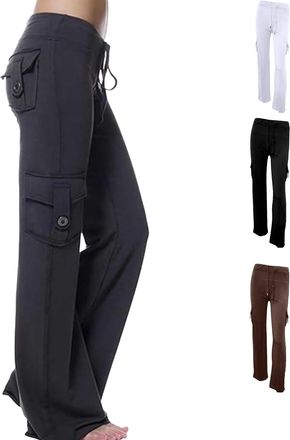 Generic Flare Yoga Pants for Women,Butt Lifting Leggings for Women,Womens Cargo Pants with Pockets,Pantalones Cargo para Mujer (Black,L)