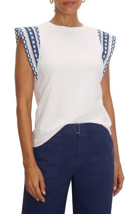 Nic+Zoe Lace Trim Cotton Slub Top in Paper White at Nordstrom, Size Medium P