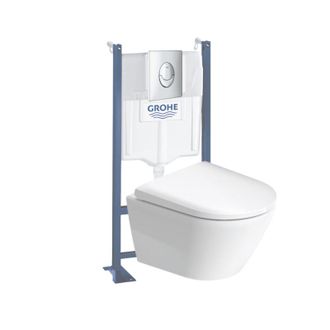 Duravit Pack Inodoro Suspendido Compacto Duravit D-neo Sin Borde + Estructura Soporte Grohe Rapid Sl Project + Asiento + Placa Cromada