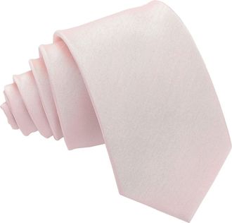 DQT Mens Plain Shantung Wedding Formal Slim Tie - Blush Pink