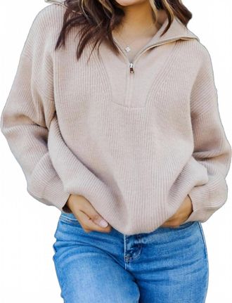 Olivaceous Chai Of Relief Zip Collared Sweater In Tan