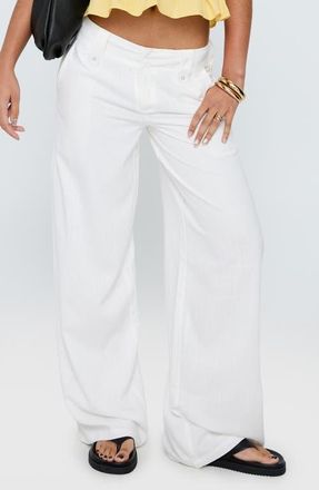 Princess Polly Pedra Linen Blend Wide Leg Pants in White at Nordstrom, Size 10