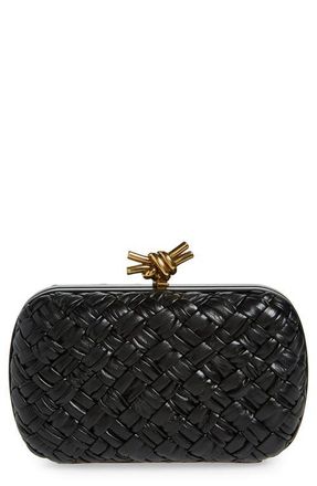 Bottega Veneta Knot Intreccio Leather Minaudi&egrave;re in Black-M Brass at Nordstrom