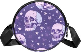 Generic Circle Crossbody Bag for Women, Skulls Small Sling Bag Daypack with Zipper Adjustable Shoulder Straps Casual Ladies Girls Round Purse
