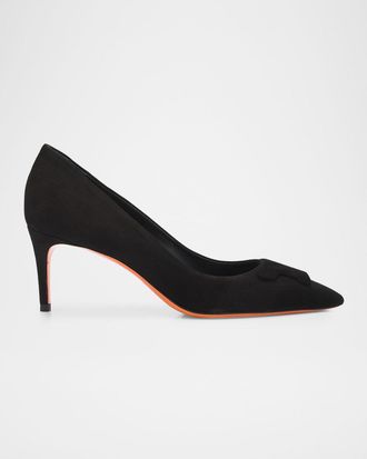 Santoni 65mm Suede Pointed-Toe Pumps