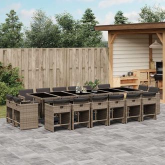 vidaXL Set Comedor De Jard&iacute;n 17 Pzas Y Cojines Rat&aacute;n Sint&eacute;tico Gris Vidaxl