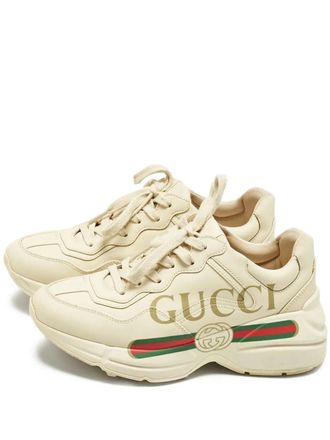 Gucci Rhyton leather sneakers - women - Calf Leather/Calf Leather/Rubber - 35.5 - Neutrals