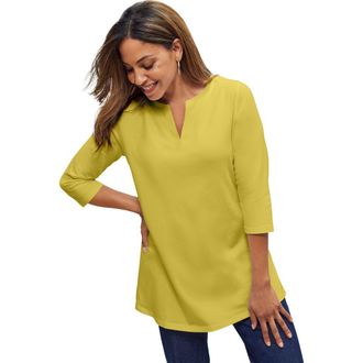 Jessica London Stretch Cotton Notch Neck Tunic in Golden Citrus at Nordstrom, Size Medium