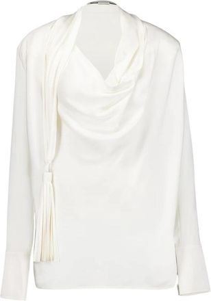 Stella McCartney Zijden blouse met gedrapeerd en kwastdetail - Dames - Blouses - Wit - XL - Overhemden