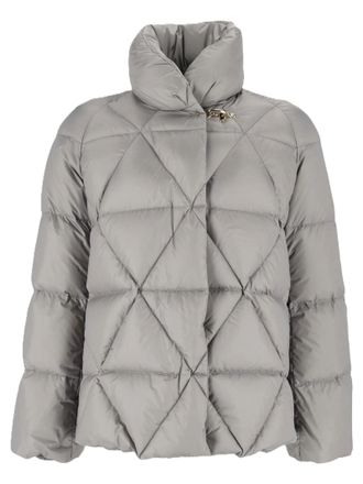 Fay Silver Flared Sleeve High Collar Short Puffer Jacket