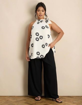 Live Unlimited London Womens Black Pleat Front Straight Leg Tailored Trouser - Size: 18