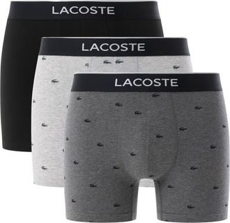 Lacoste Assorted 3-Pack Stretch Cotton Boxer Briefs in Vdp Black/Pitch Chine-Silver at Nordstrom, Size Xxx-Large