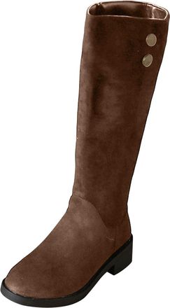 Generic Brown Ladies Winter Boots Comfortable with Round Toe and Side Zipper Chunky Heel for Indoor and Outdoor Scenes
