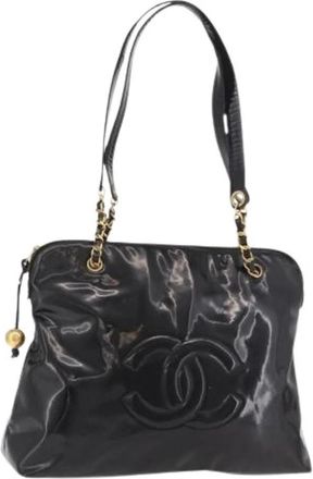 Chanel Pre-owned Vintage Patent Leather Tote - Dames - Vintage Shopper - Zwart - ONE Size - Leer - Vintage