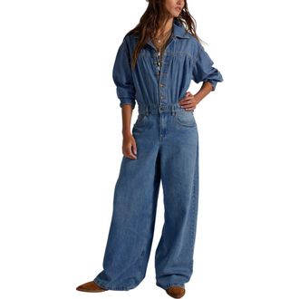Free People Carpe Diem Long Sleeve Denim Jumpsuit in New Day at Nordstrom Rack, Size Large