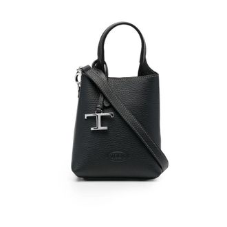 Tod's Zwarte Gehamerde Leren Handtas - Dames - Handtassen - Zwart - ONE Size - Leer - Tassen