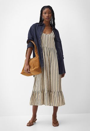 Ichi Womens Tiered pure cotton gauze maxi dress