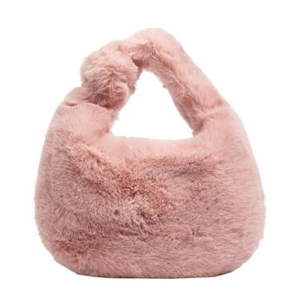 Generic Plush Dumpling Shoulder Bag, Faux Fur Crescent Handbag (Pink)