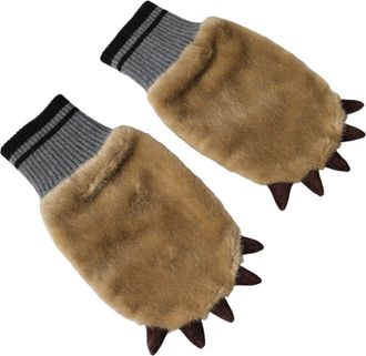 Dolce & Gabbana Beige Acrylic Knitted Fur Wrist Mitten Womens Gloves