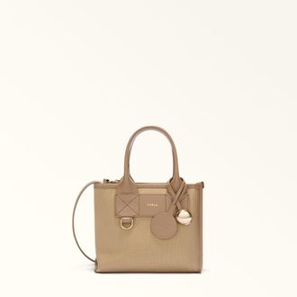 Furla Divide It Tote Mini Naturale Brown Canvas Fabric + Soft Calf Leather Woman