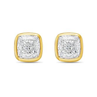 Diana M. Jewels 14KT YELLOW GOLD LAB GROWN CUSHION CUT STUDS IN A BEZEL SETTING WEIGHING 3.00 CTS TW
