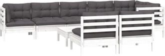vidaXL Muebles De Jard&iacute;n 9 Pzas Y Cojines Blanco Madera Maciza De Pino Vidaxl