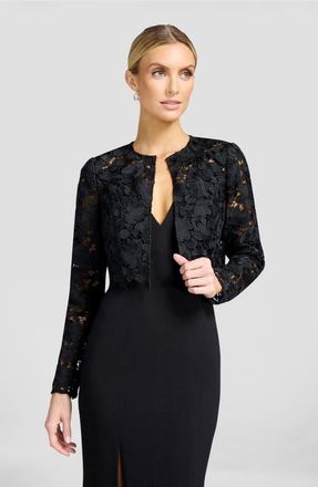 Dress The Population Andra Column Gown & Lace Bolero Set in Black at Nordstrom, Size Xx-Large