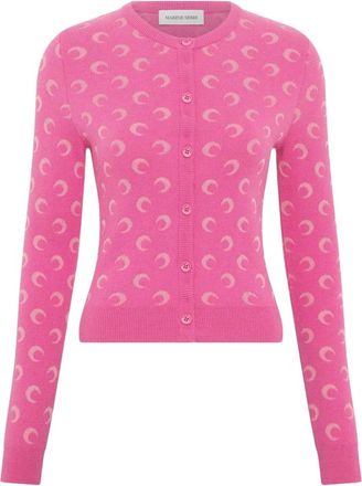 Marine Serre Truien & Vesten, Dames, Roze, S, Wol, Moon Jacquard Knit Fitted Cardigan