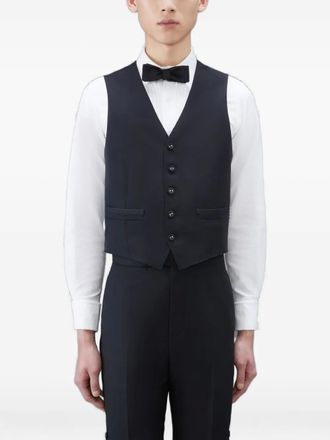 Thom Browne striped-back five-button waistcoat - men - Cupro/Wool - 00 - Black