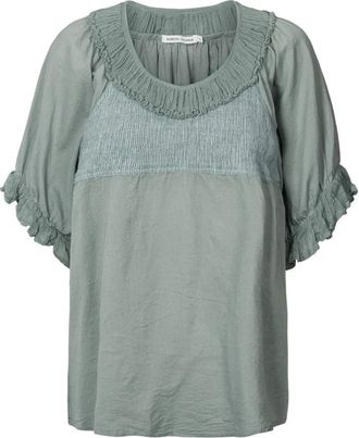 Rabens Saloner Elegante Salie Engel Top - Dames - Blouses - Groen - XS - Katoen - Overhemden