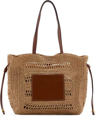 Mango Straw Shopper Tote Bag in Brown Leather Multi at Nordstrom