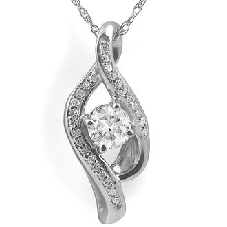 Pompeii3 1/3ct Diamond Solitaire Curve Pendant 10k White Gold 3/4 Tall