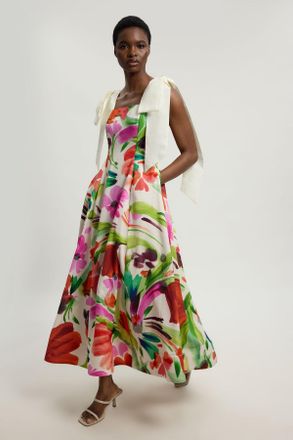 Karen Millen Womens Petite Viscose Linen Floral Print Woven Prom Dress - Pink - Size 12 UK