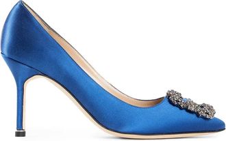 Manolo Blahnik Hangisi 90 Satin Jewel Buckle Pumps
