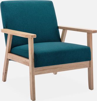 Sweeek Sweeek - Sill&oacute;n Estilo Escandinavo De Madera Y Tela, Isak, Azul Esmeralda, 64x69.5x73 Cm