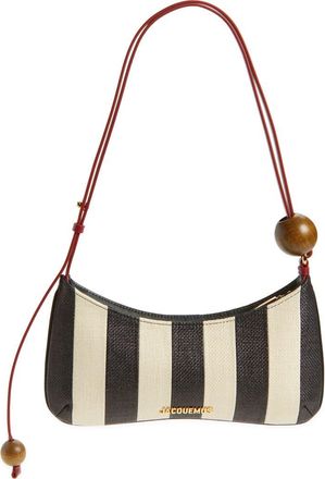 Jacquemus Le Bisou Perle Stripe Woven Raffia Shoulder Bag in Natural /Black 1Fy at Nordstrom