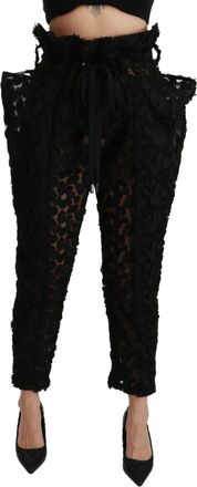 Dolce & Gabbana Black Floral Lace Tapered High Waist Womens Pants