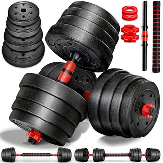OEM Re:sport Juego De Mancuernas 2 En 1 30 Kg, Ajustables, Mancuernas Cortas Y Largas, Cierres De Estrella Y Tubo De Conexi&oacute;n
