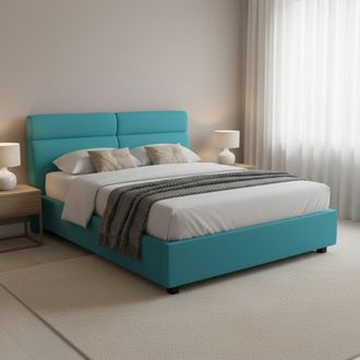 Dmora Cama De Plaza Y Media Briosco Con Colch&oacute;n, Desenfundable Made In Italy, Contenedor, Azul