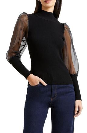 French Connection Krista Organza Contrast Mock Neck Sweater in Blackout at Nordstrom, Size Medium