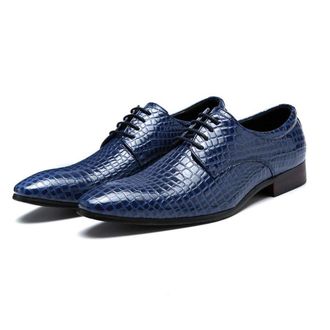 Generic Dress Formal Shoes for Men Lace Up Crocodile Embossed Derby Shoes Vegan Leather Non Slip Resistant Anti-Slip Low Top Classic(Blue,10.5 UK)