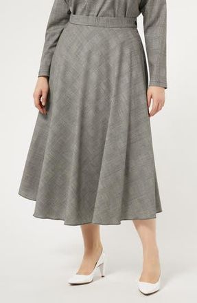 Marina Rinaldi Pelota Check Wool Blend Midi Skirt in Black White at Nordstrom Rack, Size 12W