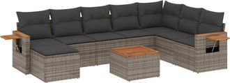 vidaXL Vidaxl - Set De Muebles De Jard&iacute;n 9 Pzas Y Cojines Rat&aacute;n Sint&eacute;tico Gris