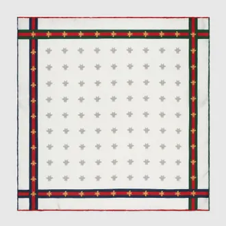 Gucci Bee Pattern Silk Pocket Square, White, Silk