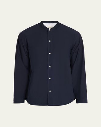 Officine G&eacute;n&eacute;rale Mens Poplin Band-Collar Button-Down Shirt