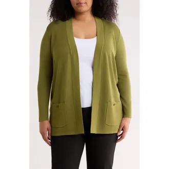 Anne Klein Malibu Open Front Cardigan in Bay Leaf at Nordstrom, Size 2 X