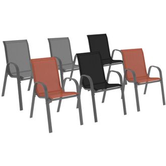 IDMarket Set di 6 sedie da giardino impilabili LYMA in metallo e textilene di colore grigio-nero e terracotta