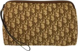Dior Pre-owned Clutches, male, Beige, Size: ONE SIZE Pre-owned Trotter Canvas Leather Clutch Bag